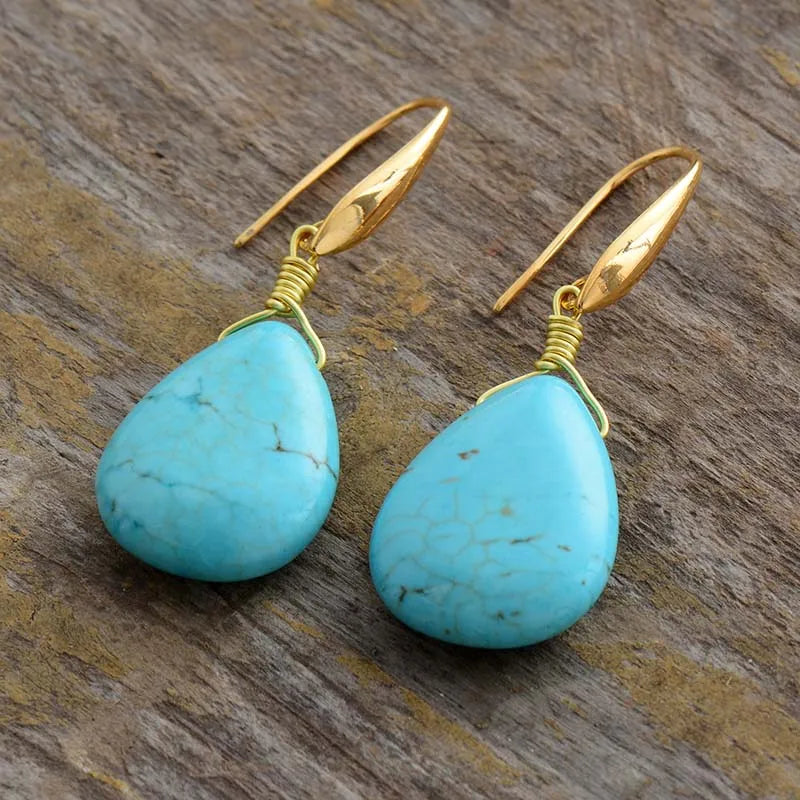 Natural Turquoise Teardrop Classy Earrings