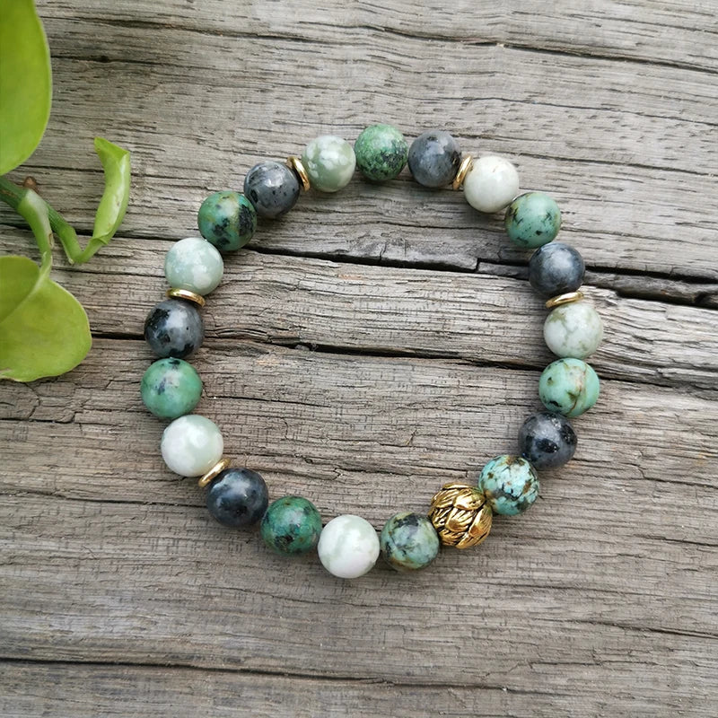 Natural African Turquoise, Lucky Jasper & Lavikite 108 Beads Mala