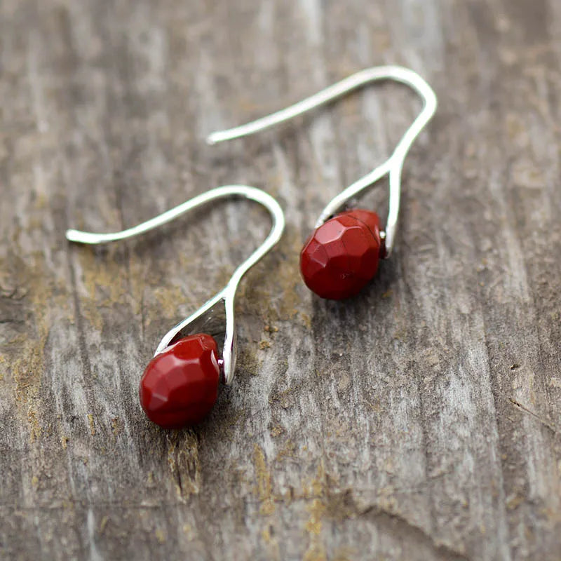 Natural Red Jasper Dew Earrings