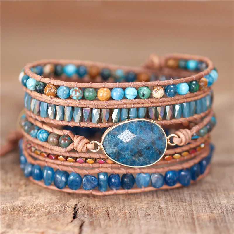 Natural Apatite & Mixed Jasper Stones Wrap Bracelet