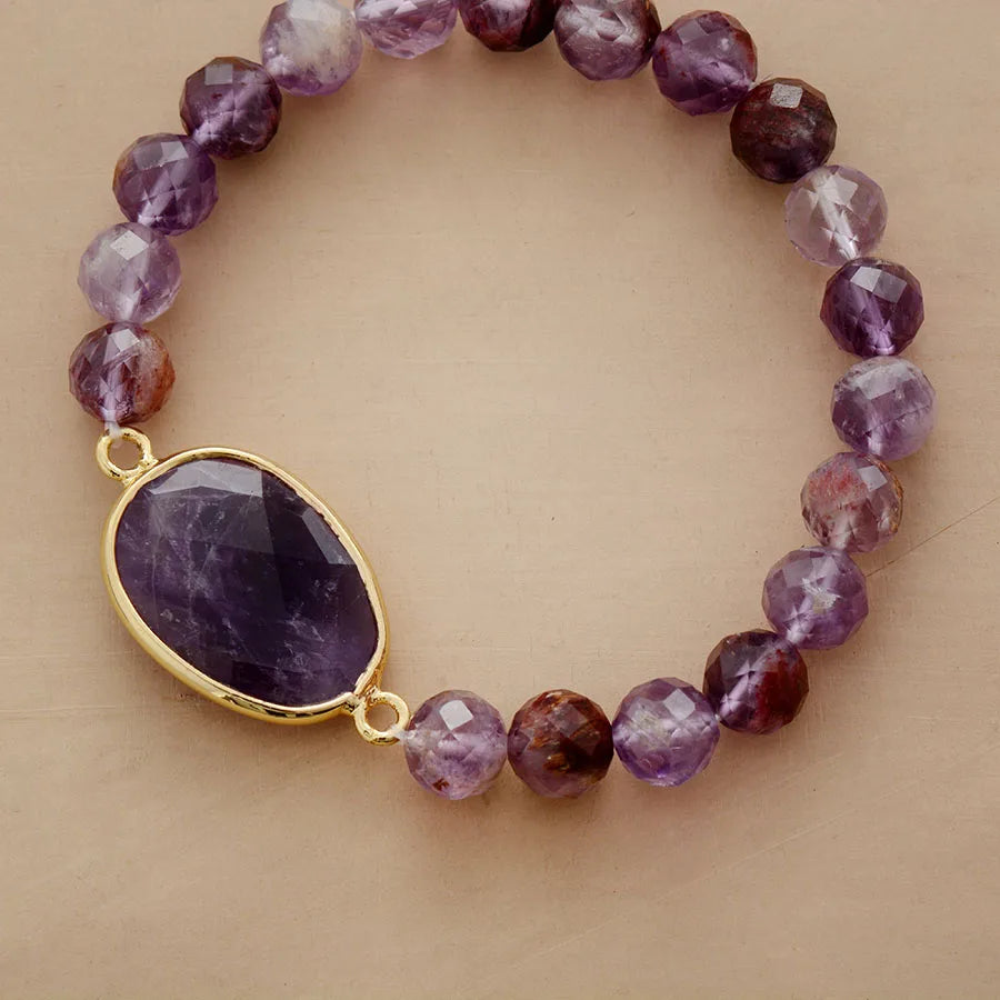 Natural Phantom Amethyst Beaded Bracelet