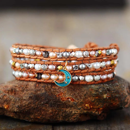 Natural Freshwater Pearls Leather Wrap Bracelet