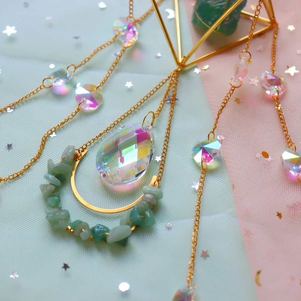 Natural Raw Gemstones & Crystal Glass Sacred Geometry Sun Catcher