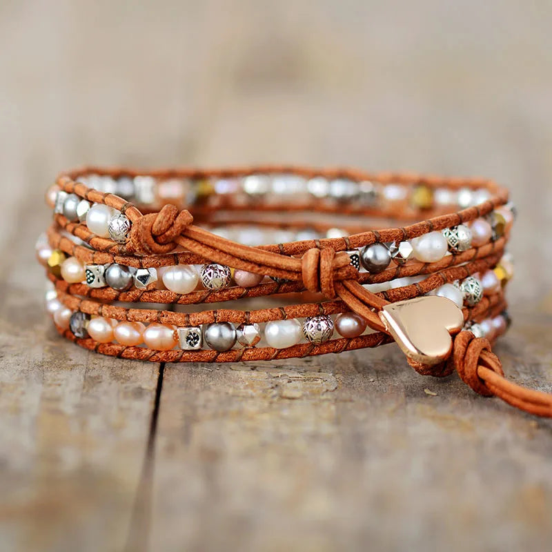 Natural Freshwater Pearls Leather Wrap Bracelet