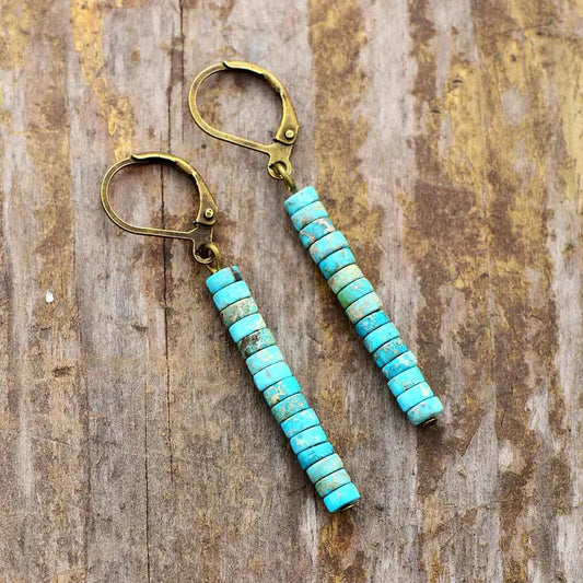 Natural Turquoise / Pink Jasper Vintage Long Earrings