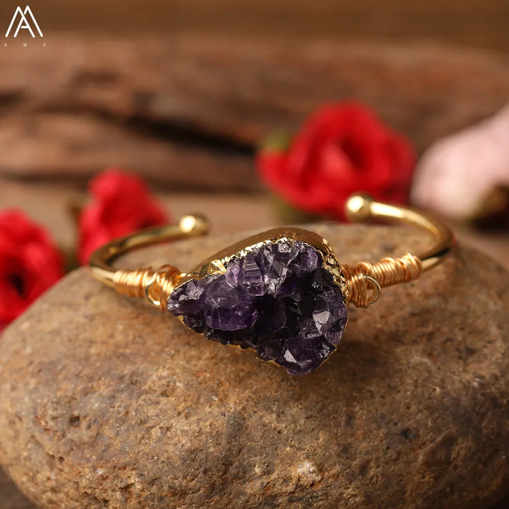 Natural Amethyst Druzy Cuff Bracelet