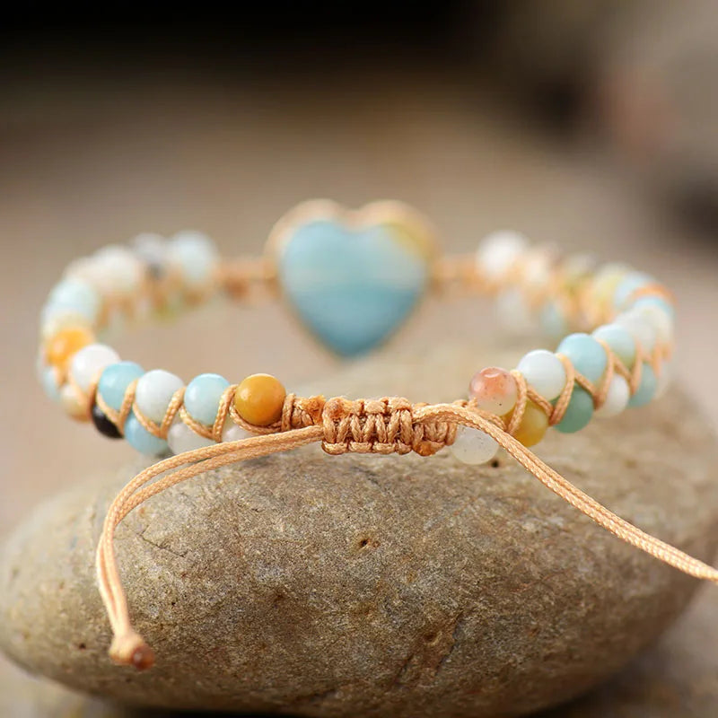 Natural Amazonite & Jasper Heart Wrap Bracelet