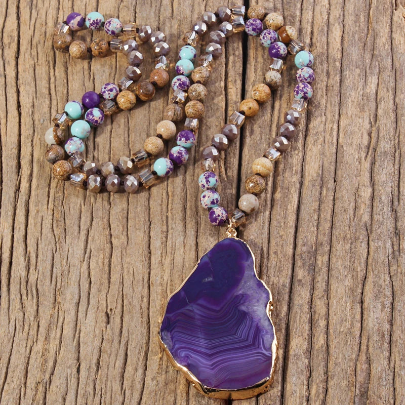 Natural Jasper & Purple Agate Bohemian Necklace