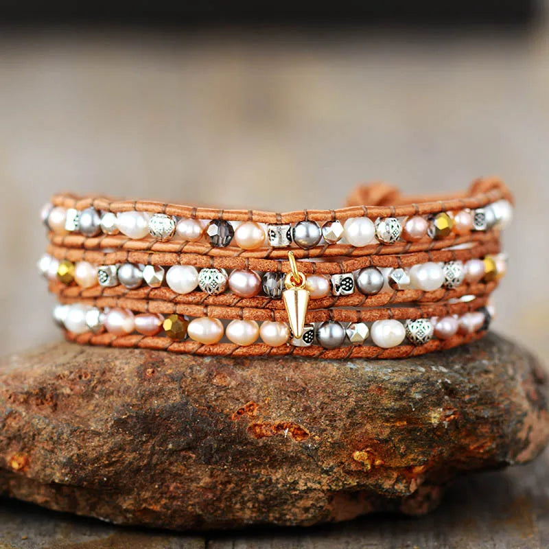 Natural Freshwater Pearls Leather Wrap Bracelet