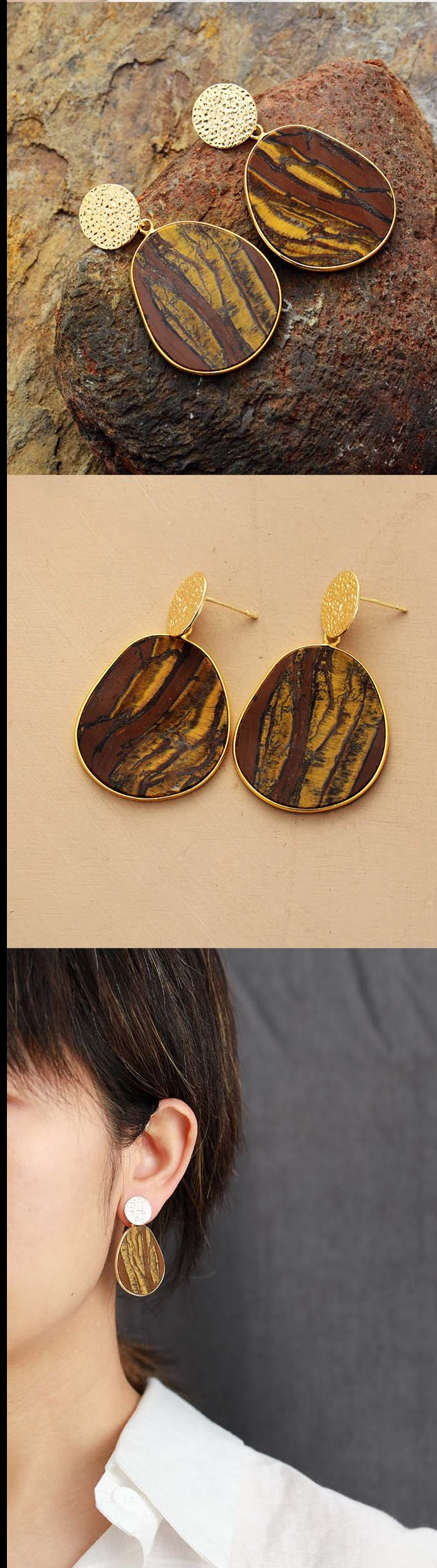 Natural Tiger's Eye Bold Earrings