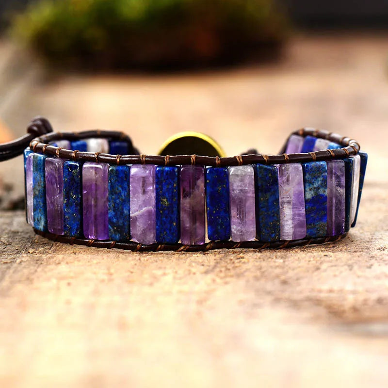 Natural Lapis Lazuli & Amethyst Vegan Wrap Bracelet