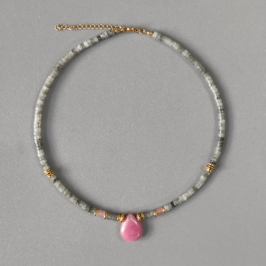 Natural Labradorite & Pink Agate Boho Choker Necklace