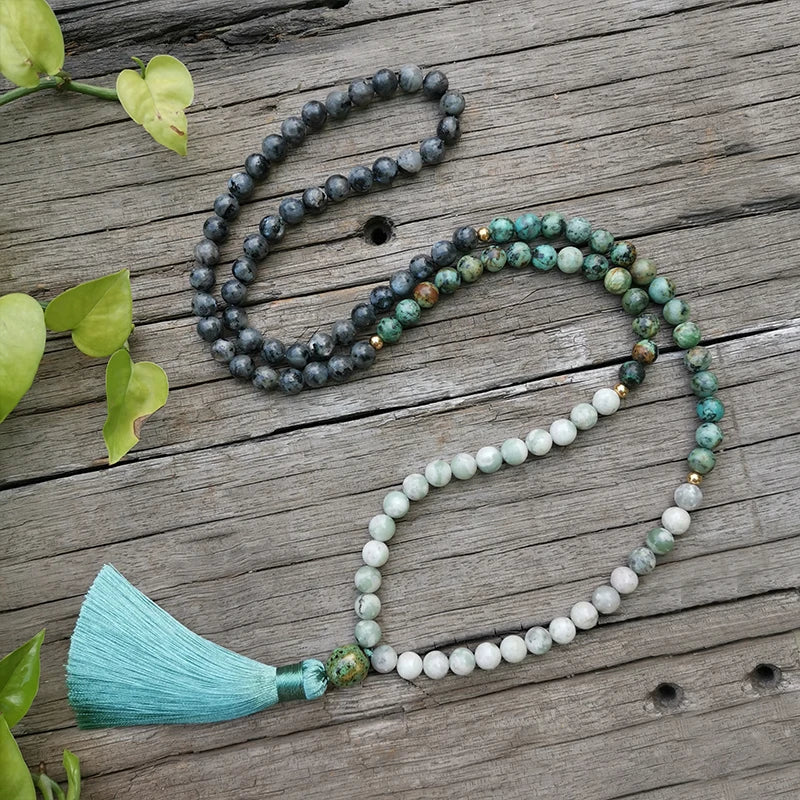 Natural African Turquoise, Lucky Jasper & Lavikite 108 Beads Mala