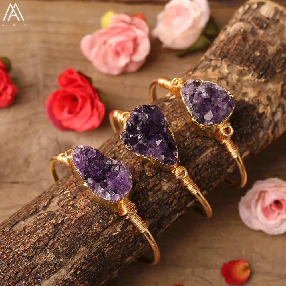 Natural Amethyst Druzy Cuff Bracelet