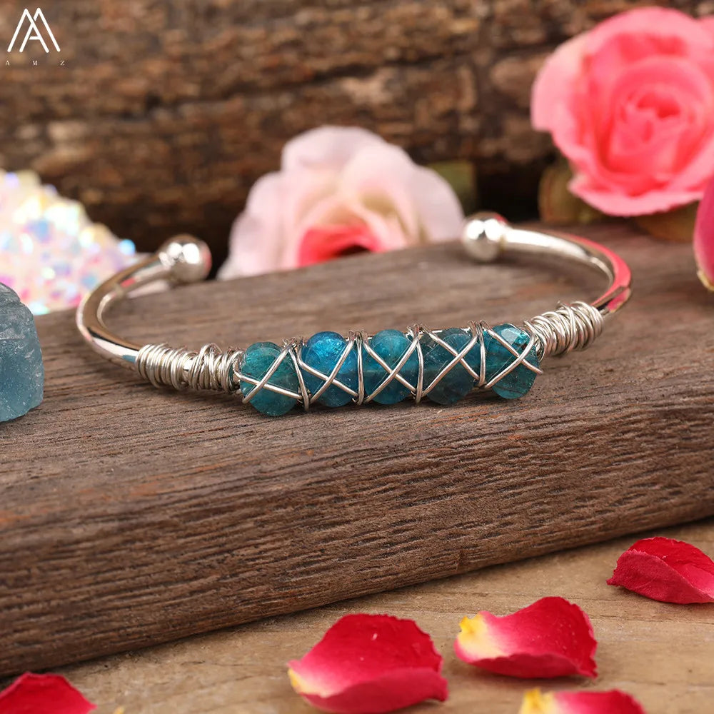 Natural Apatite Wire Cuff Bracelet