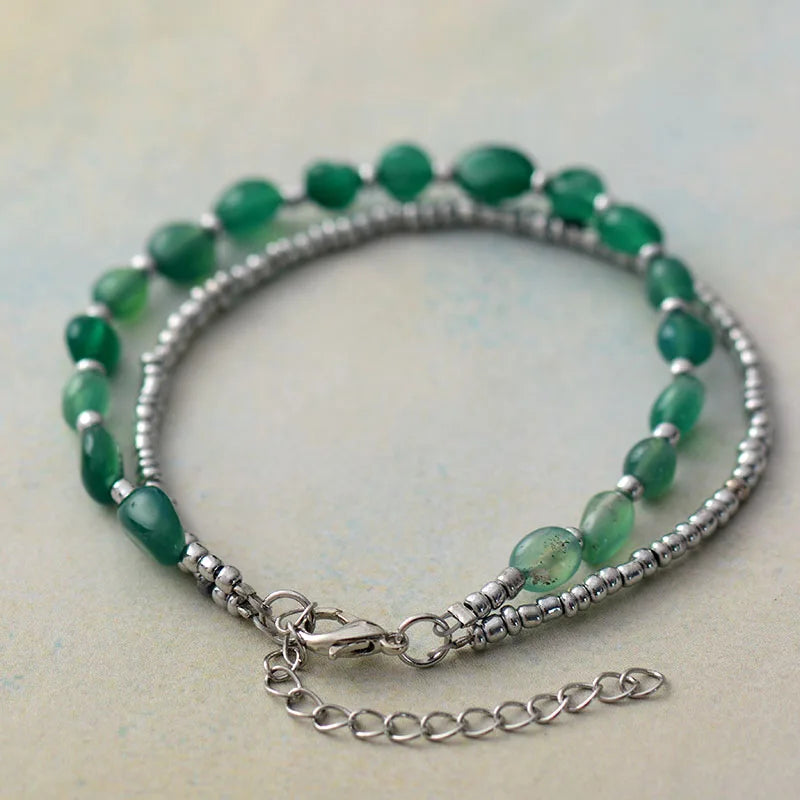 Natural Green Onyx & Gold / Silver Plated Bracelet