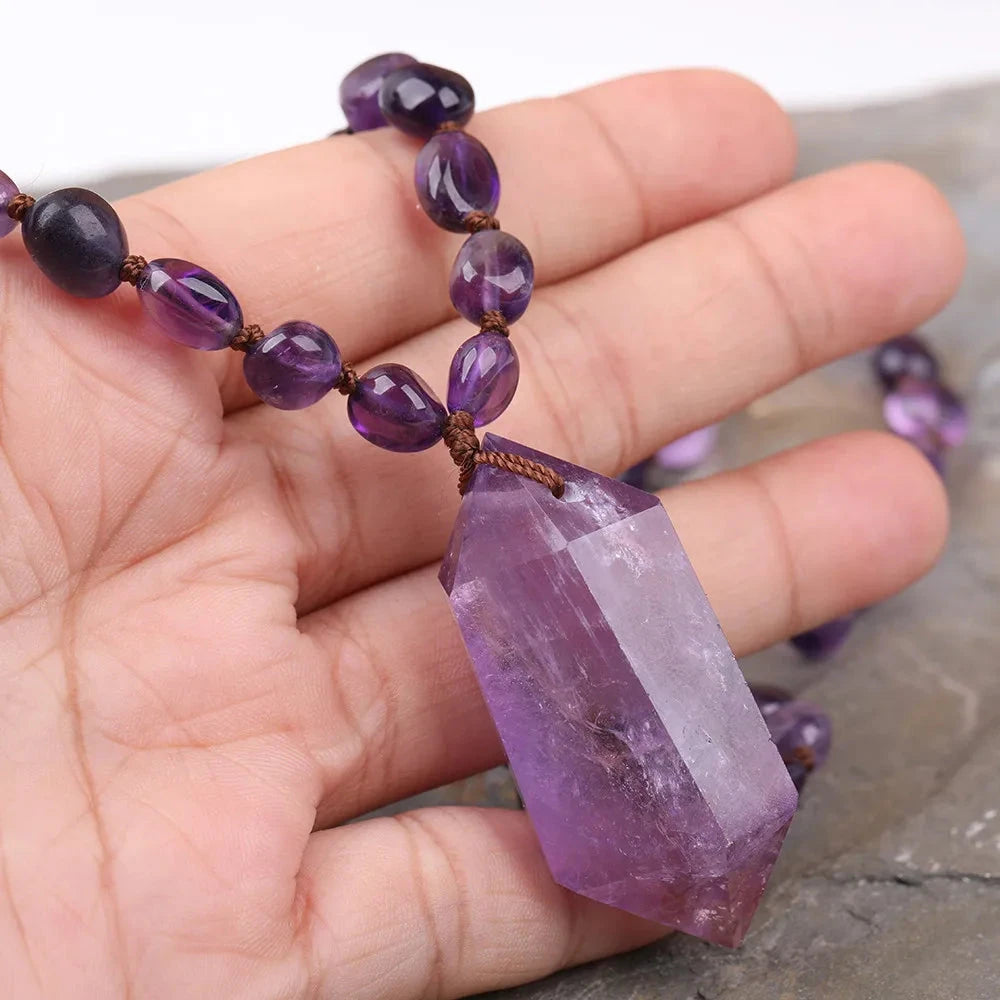 Natural Amethyst Double Point Pendant Necklace