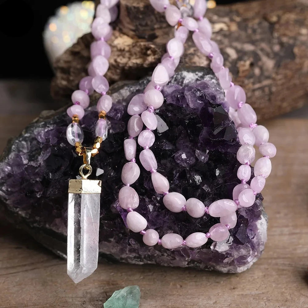 Natural Kunzite & Clear Quartz Necklace