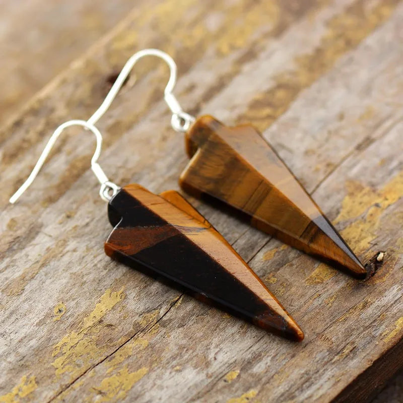 Natural Tiger's Eye Arrowhead Earrings