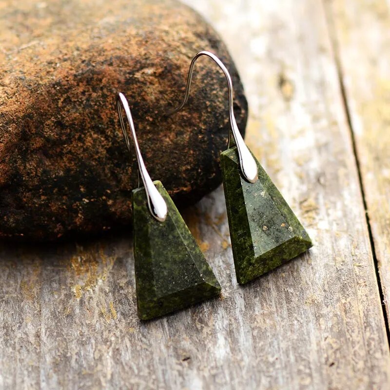 Natural Unakite Pyramid Earrings