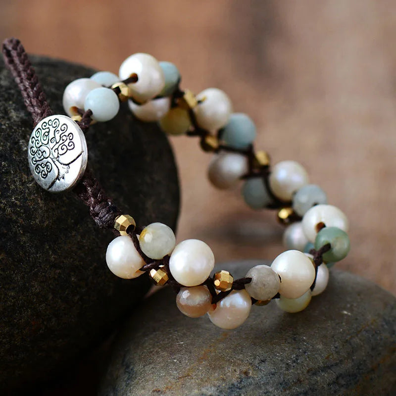 Natural Freshwater Pearls & Amazonite Wrap Bracelet