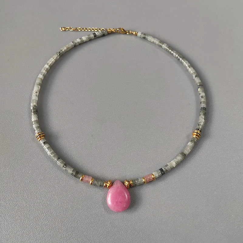Natural Labradorite & Pink Agate Boho Choker Necklace