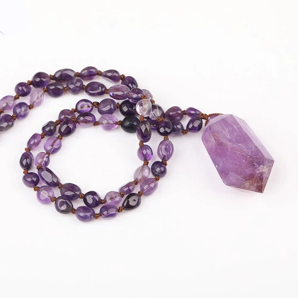 Natural Amethyst Double Point Pendant Necklace