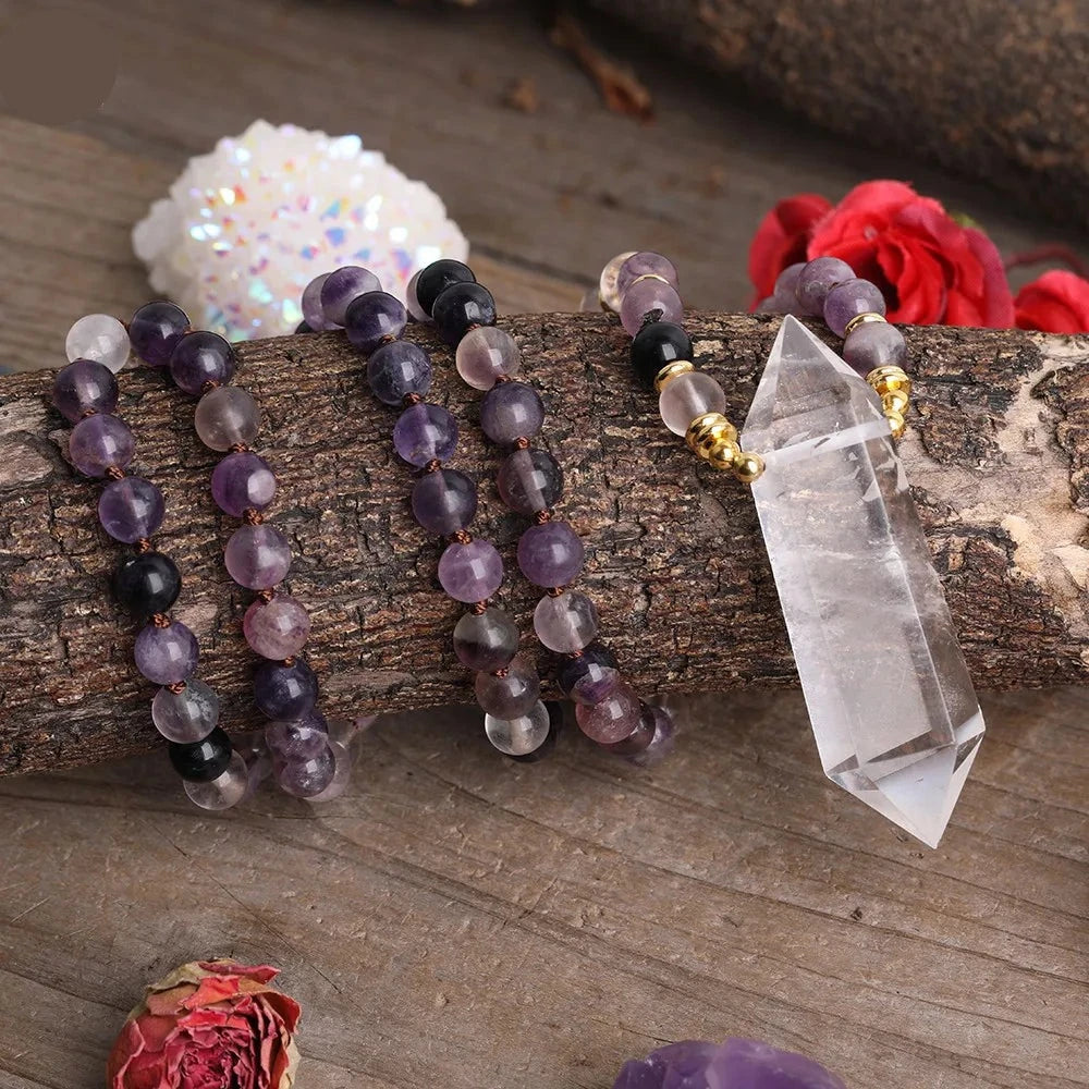 Natural Amethyst & Clear Quartz Double Point Pendant