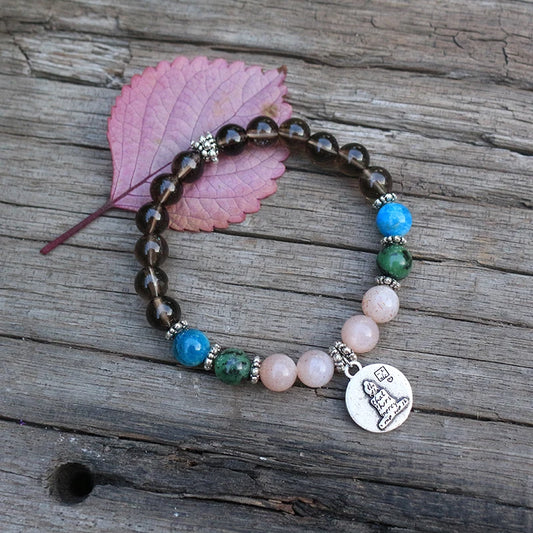 Natural Smokey Quartz, Apatite, Zoisite & Sunstone Tibetan Bracelet