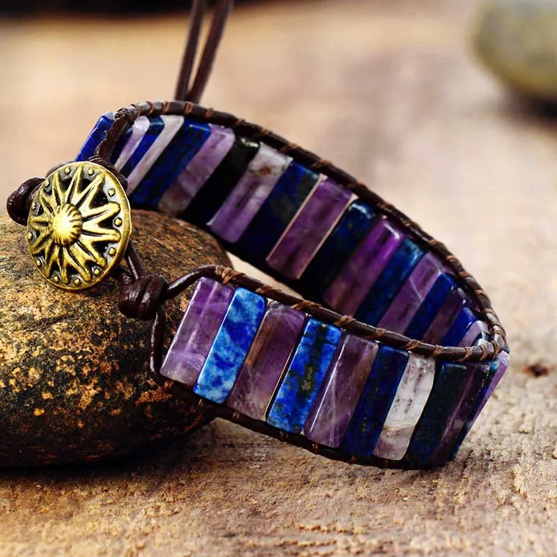 Natural Lapis Lazuli & Amethyst Vegan Wrap Bracelet