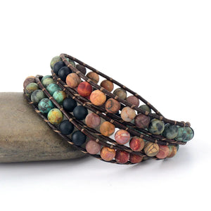 Natural Jasper, African Turquoise & Onyx Wrap Bracelets