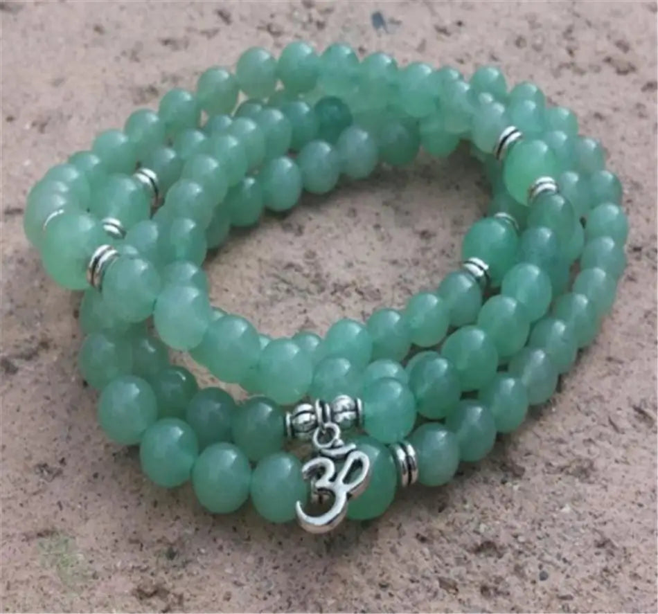 Natural Green Aventurine 108 Beads Ohm Mala