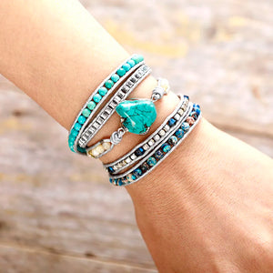 Natural Turquoise, Shell & Sea Jasper Wrap Bracelet