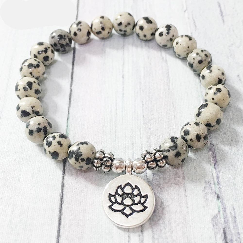 Natural Dalmatian Jasper Beaded Lotus Bracelet