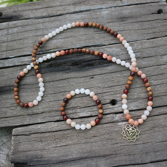 Natural Aventurine, Carnelian, Onyx & Quartz 108 Beads Mala