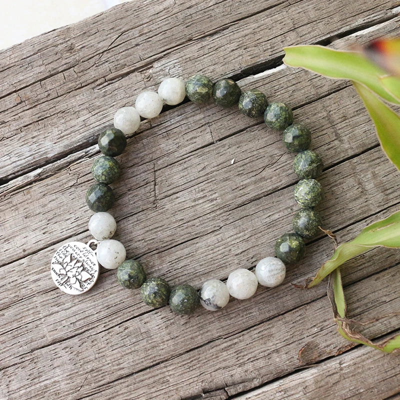 Natural Green Zebra Jasper & Labradorite 108 Beads Mala