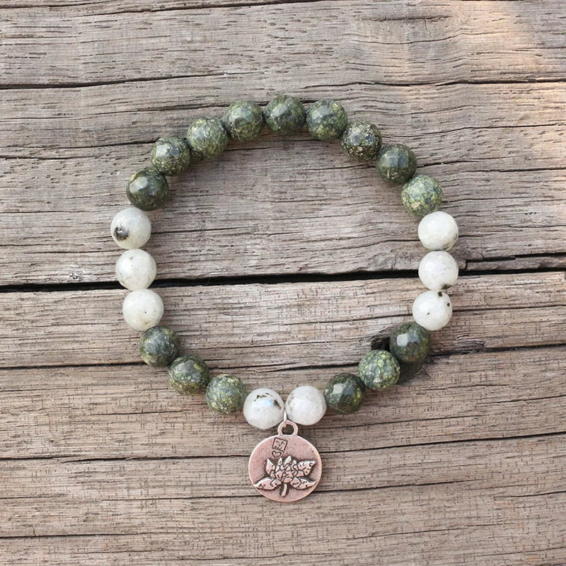 Natural Green Zebra Jasper & Labradorite 108 Beads Mala