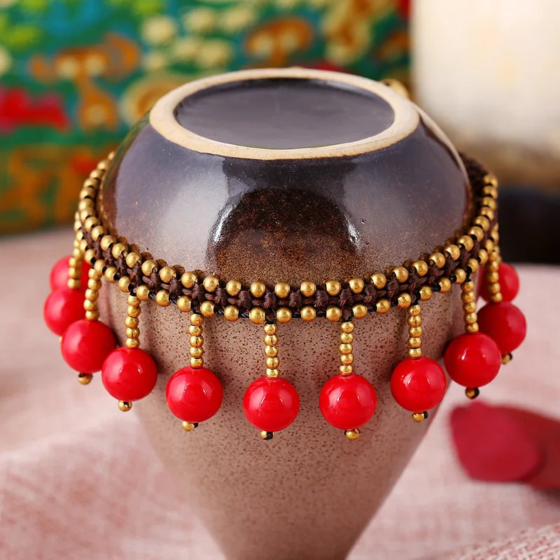 Natural Red Jasper Brass Anklet