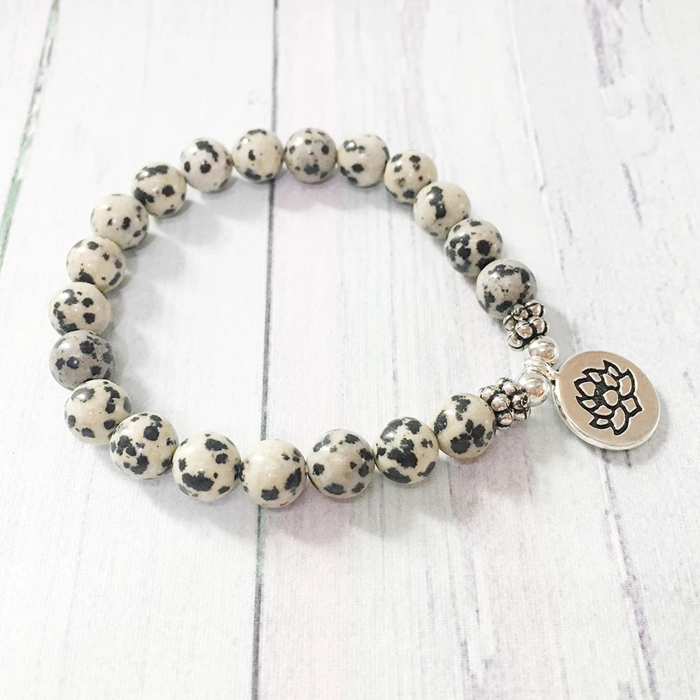 Natural Dalmatian Jasper Beaded Lotus Bracelet