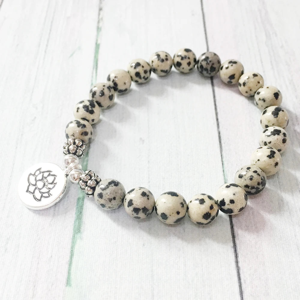 Natural Dalmatian Jasper Beaded Lotus Bracelet