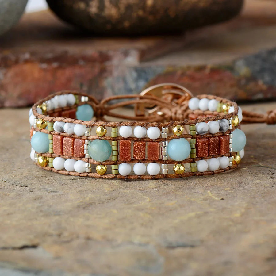 Natural Howlite, Amazonite & Sandstone Wrap Bracelet