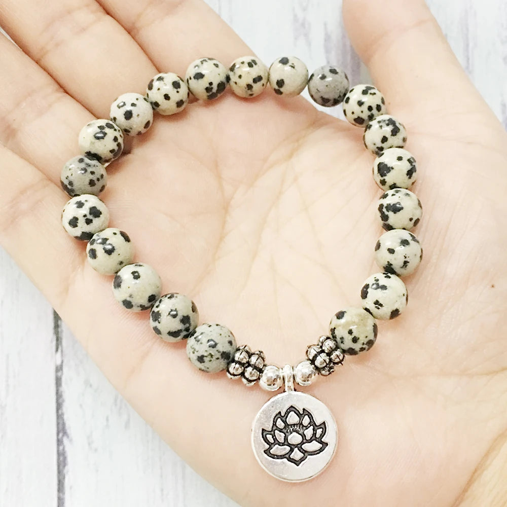 Natural Dalmatian Jasper Beaded Lotus Bracelet