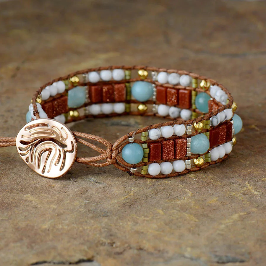 Natural Howlite, Amazonite & Sandstone Wrap Bracelet