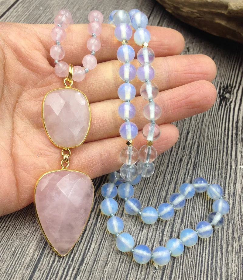 Natural Rose Quartz & Opal Necklace