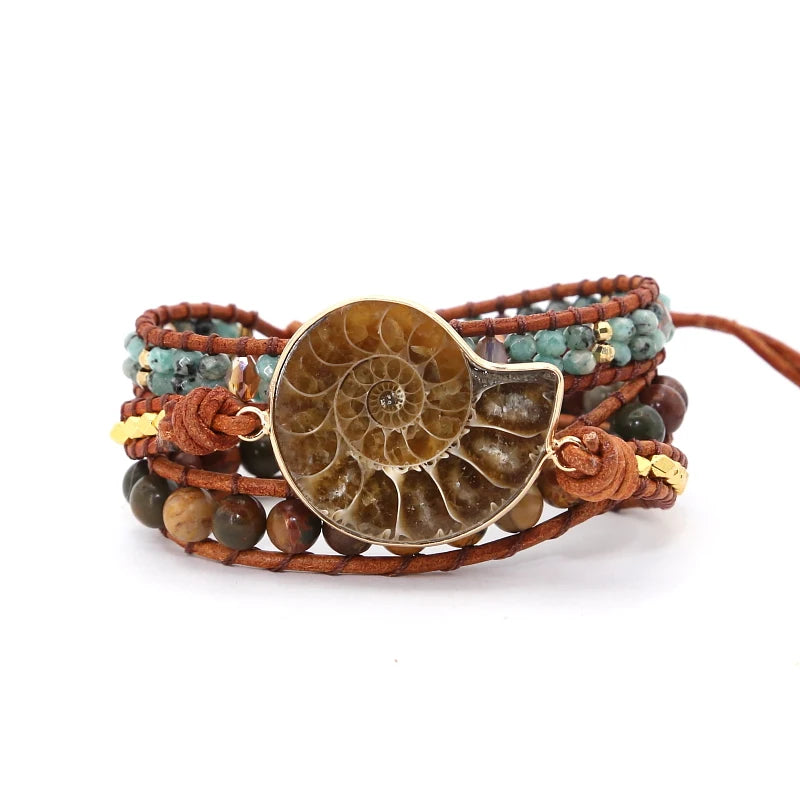 Natural Ammonite Fossil & Mixed Jasper Wrap Bracelet