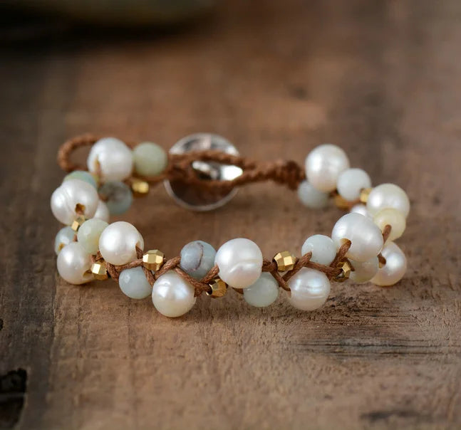 Natural Freshwater Pearls & Amazonite Wrap Bracelet