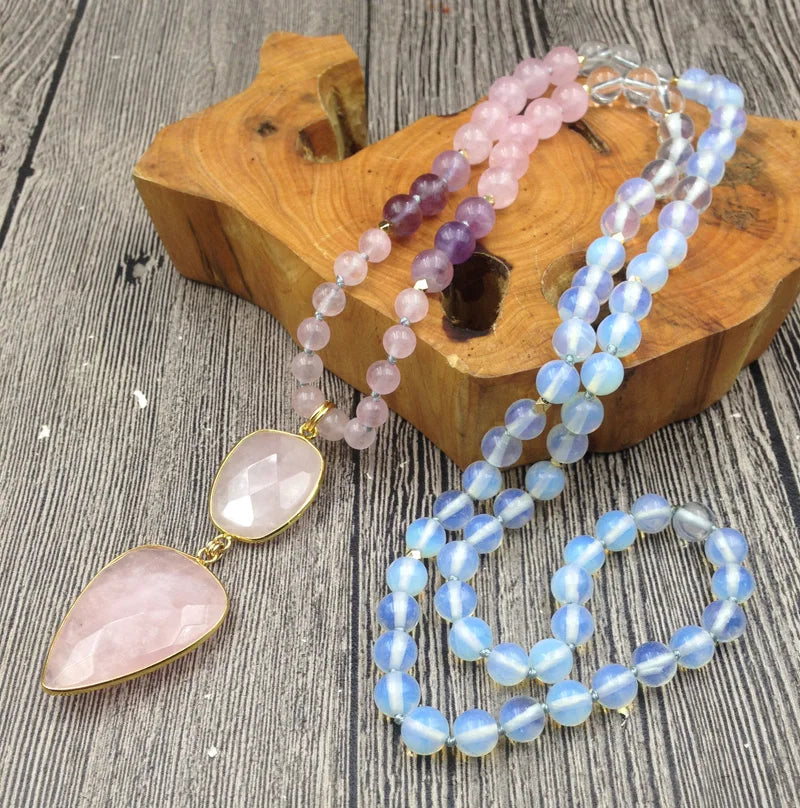 Natural Rose Quartz & Opal Necklace