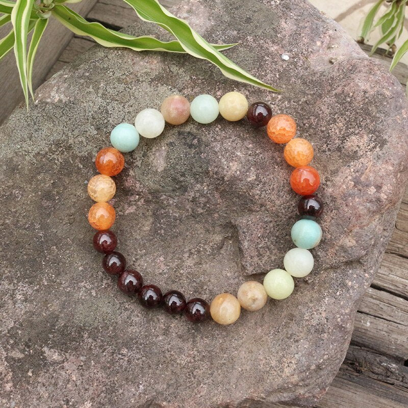 Natural Garnet, Orange Onyx & Amazonite 108 Beads Mala Necklace / Bracelet