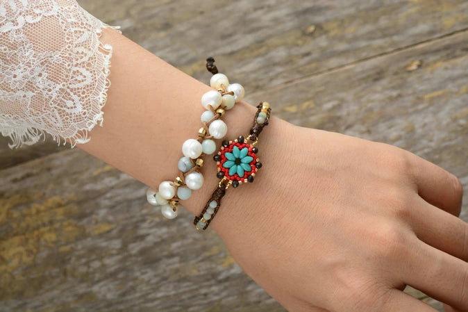Natural Freshwater Pearls & Amazonite Wrap Bracelet