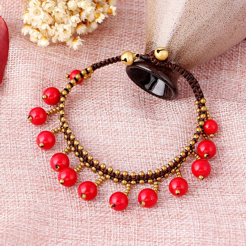 Natural Red Jasper Brass Anklet